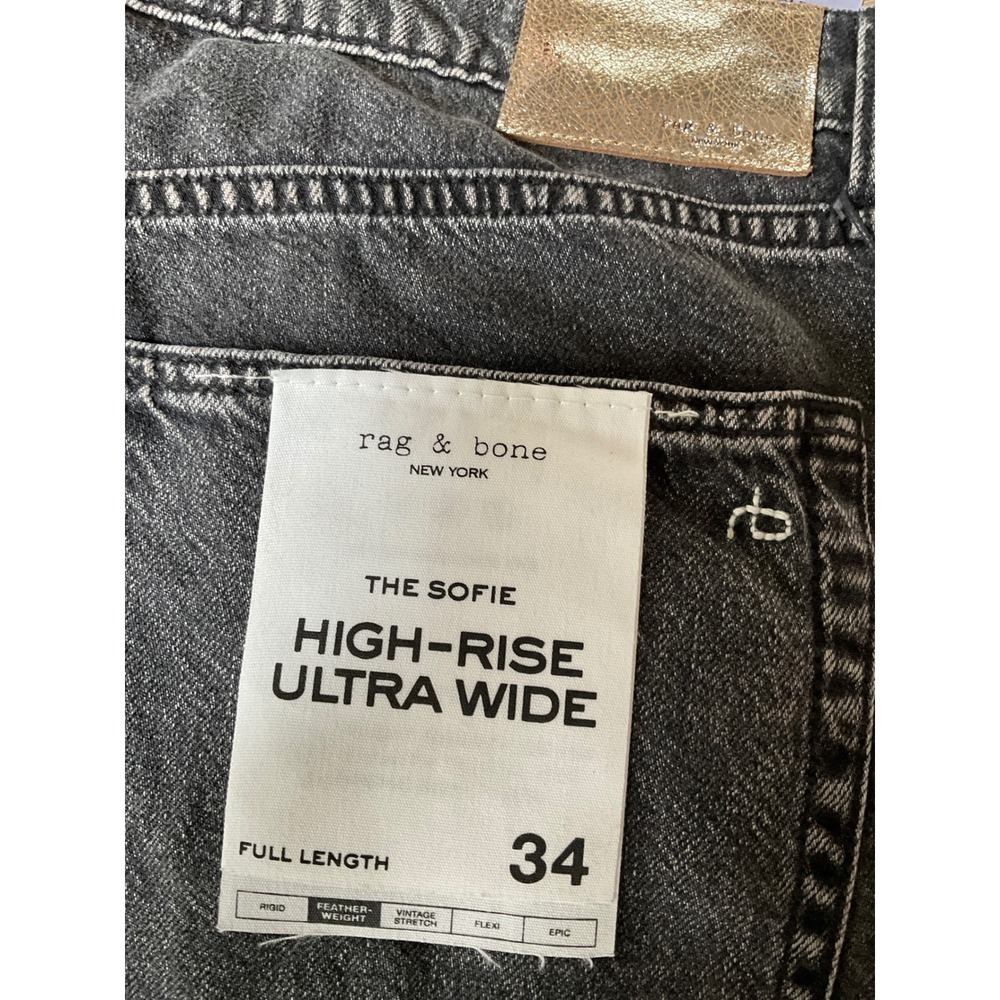 Rag & Bone Angelique Jewel Sofie High-Rise Ultra Wide Leg Jeans Black 34 NWT - Picture 7 of 8